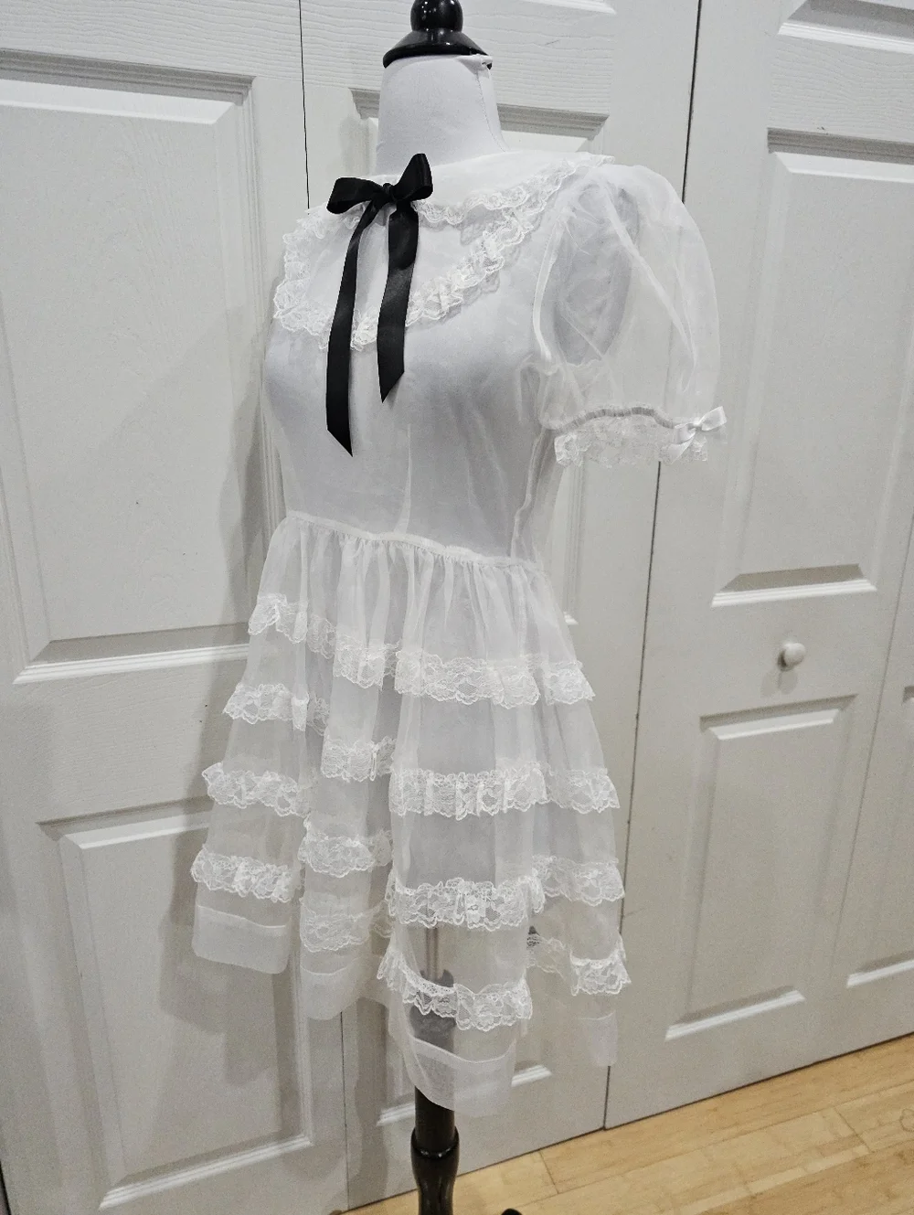 Dolls Kill Widow Goth Sheer White Lace Lolita Elegant Frills Babydoll Dress XS S - Picture 9 of 12